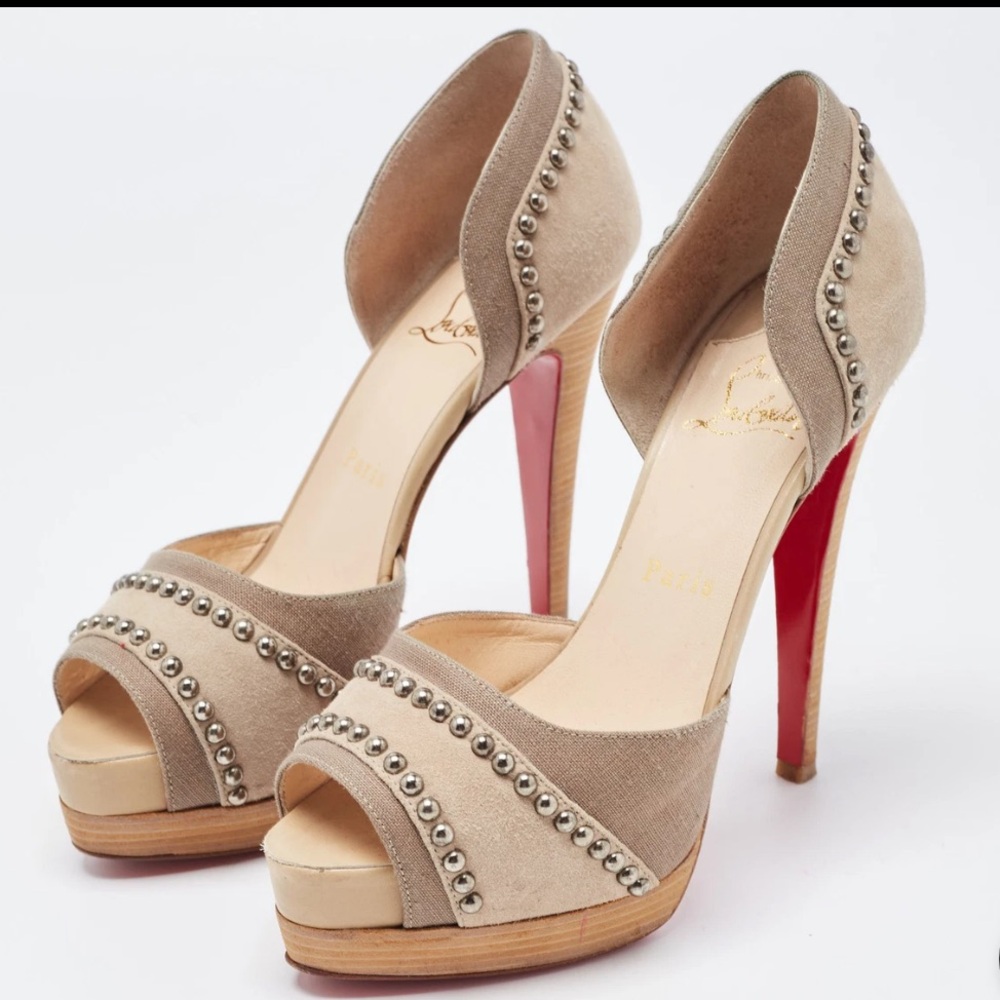 Christian Louboutin Henry D’orsay Studded Accents Canvas Pump Size EU 38
